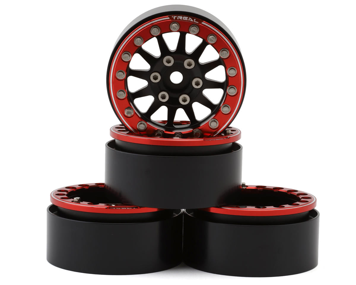 Treal Hobby Type D 1.9" 12-Spoke Beadlock Wheels (Black/Red) (4)