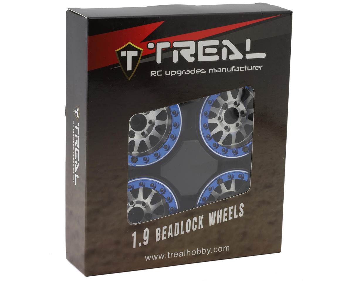 Treal Hobby Type D 1.9" 12-Spoke Beadlock Wheels (Silver/Blue) (4)