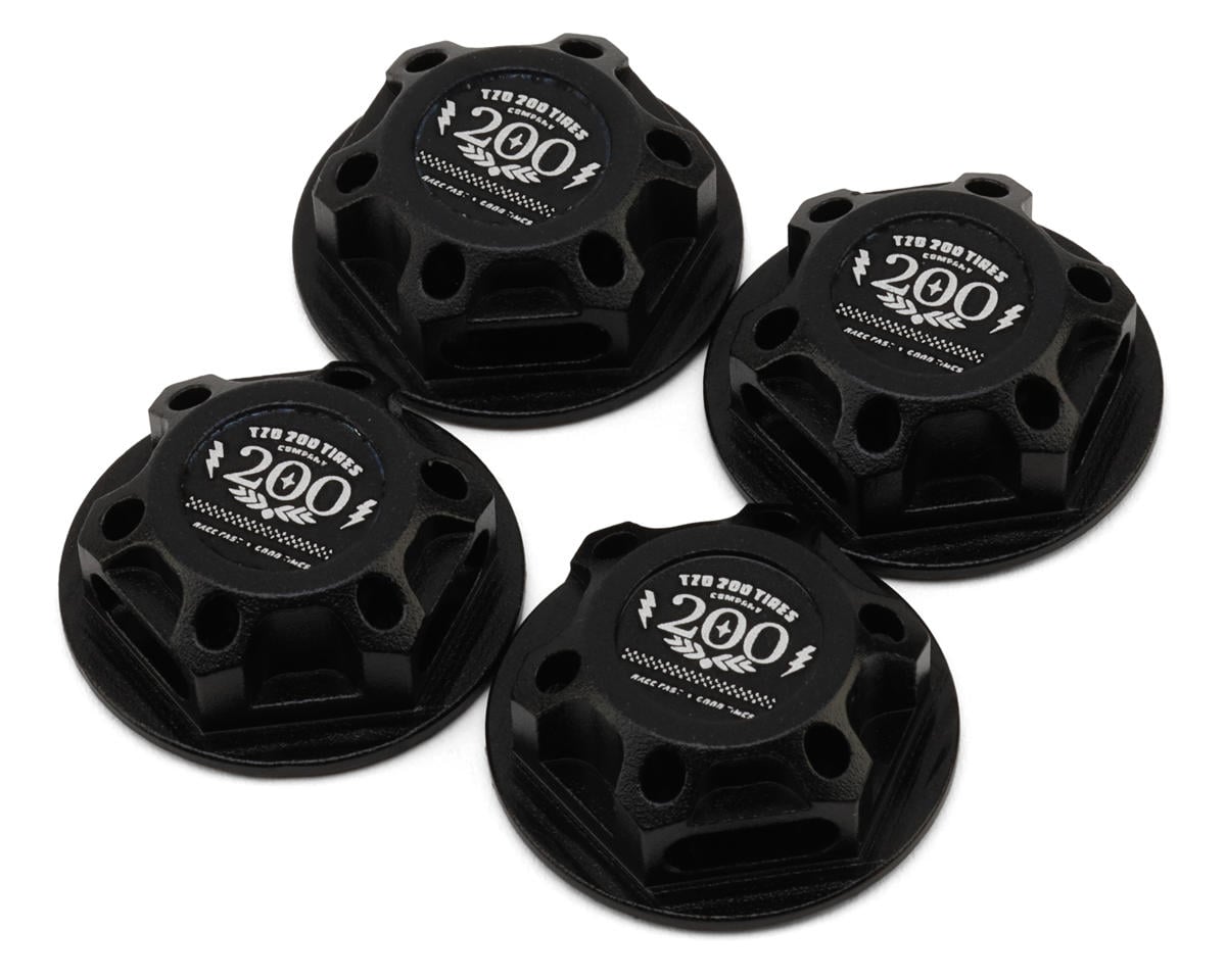 TZO Tires 17mm Aluminum "TZO 200 Logo" Covered Serrated Wheel Nuts (Black) (4)