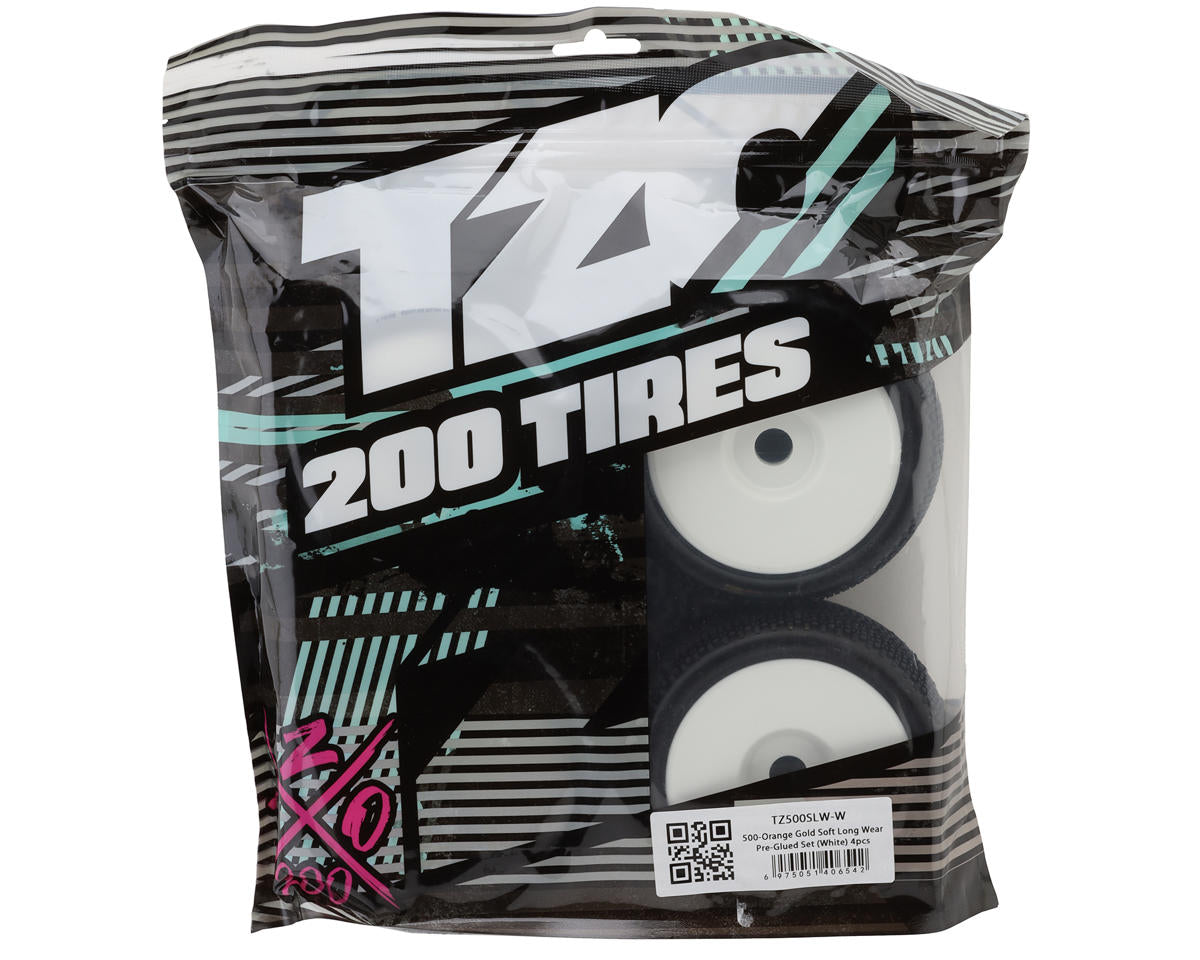 TZO Tires 500 1/8 Buggy Pre-Glued Tire Set (White) (4) (Soft - Long Wear)
