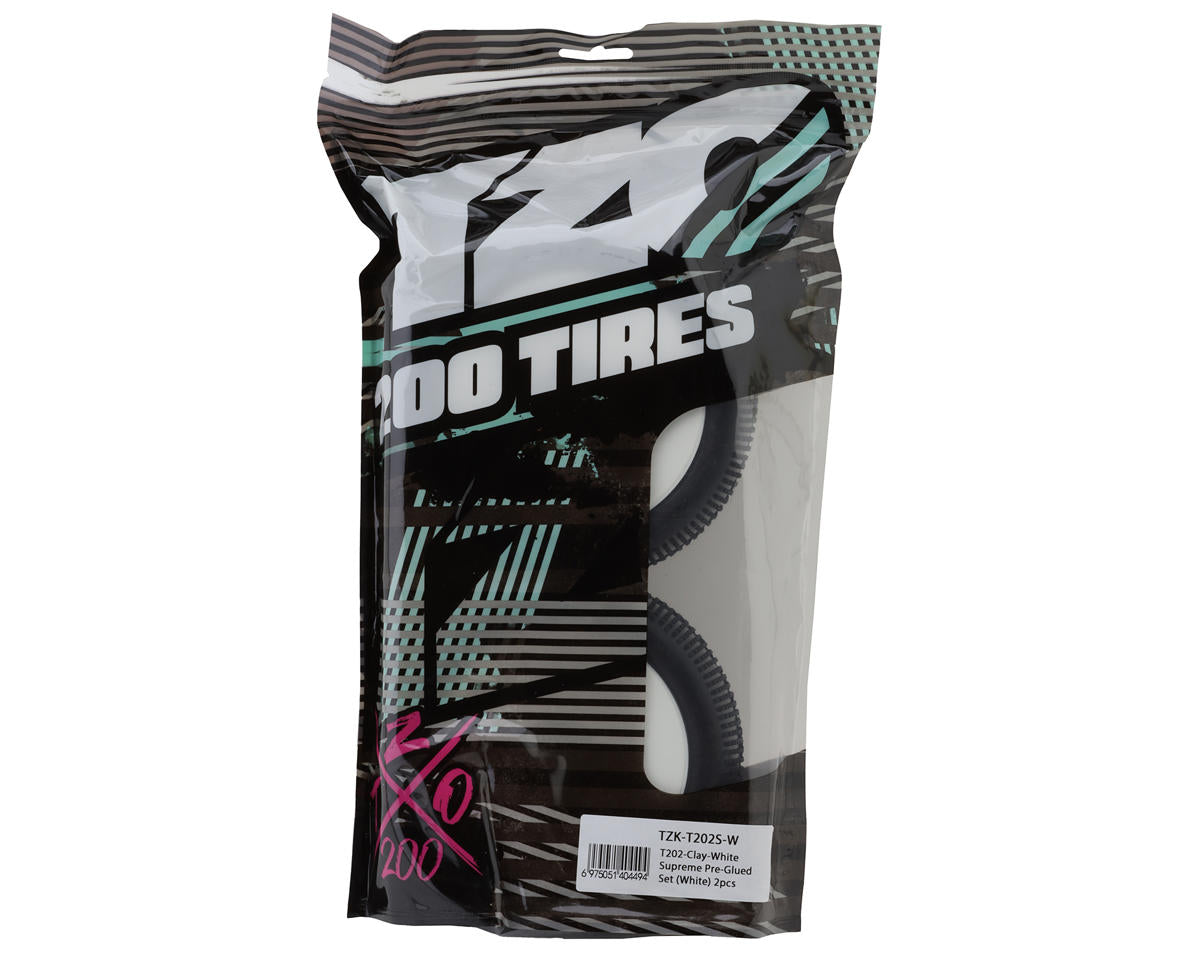 TZO Tires 202 1/8 Truggy Pre-Glued Tire Set (White) (2) (Supreme Clay)