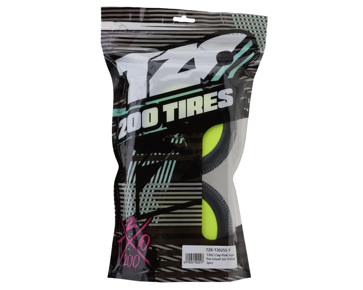 TZO Tires 202 1/8 Truggy Pre-Glued Tire Set (Yellow) (2) (Super Clay)