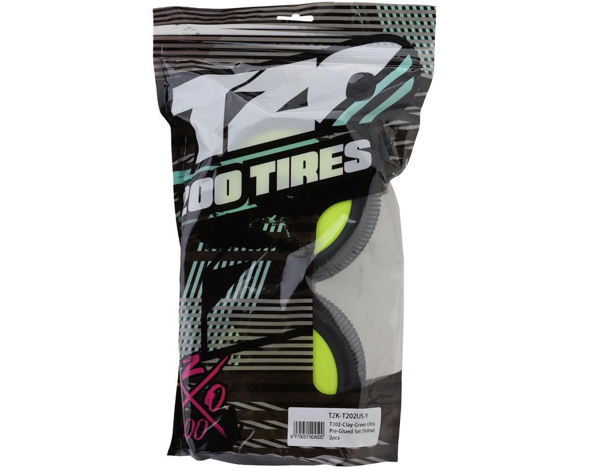 TZO Tires 202 1/8 Truggy Pre-Glued Tire Set (Yellow) (2) (Ultra Clay)