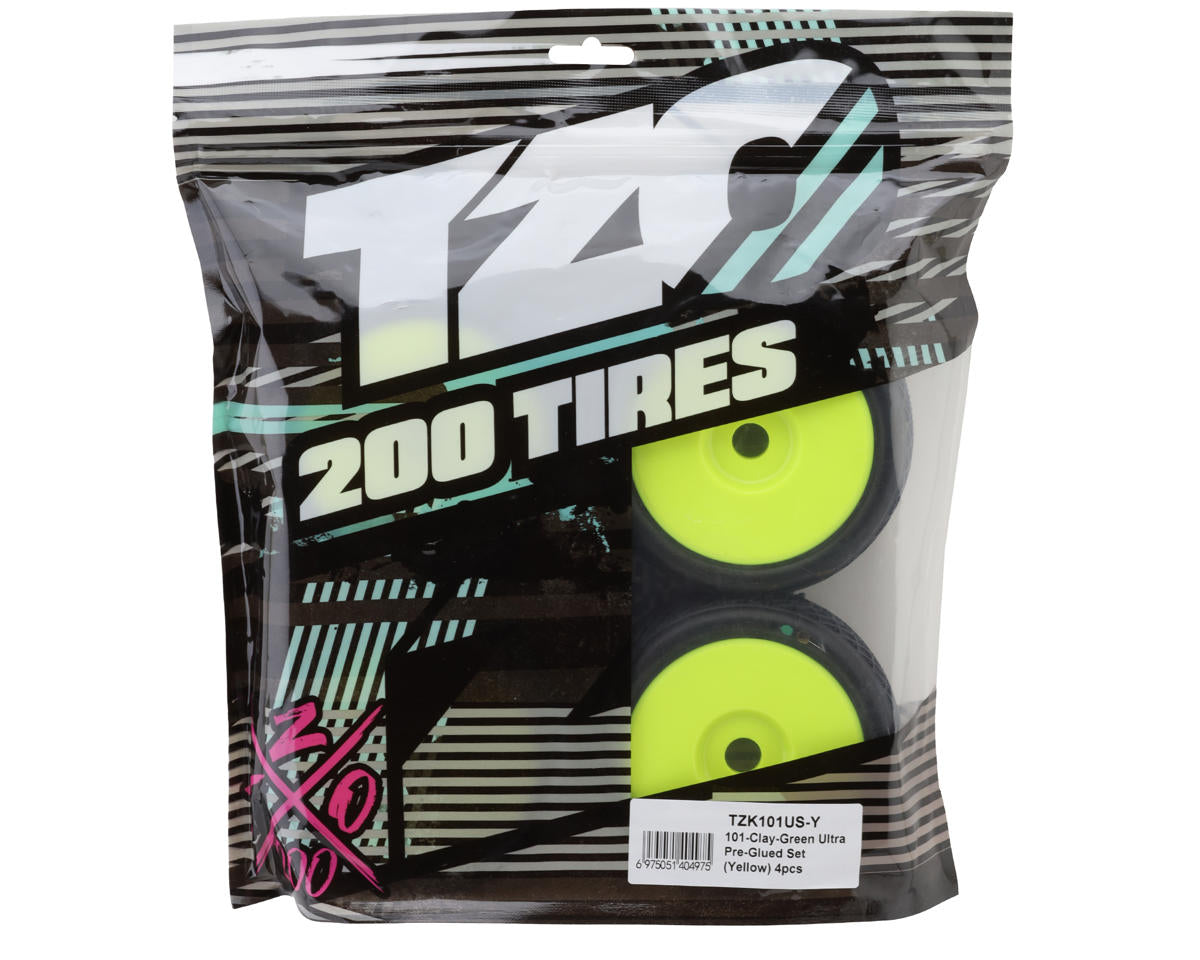 TZO Tires 101 1/8 Buggy Pre-Glued Tire Set (Yellow) (4) (Ultra Clay)