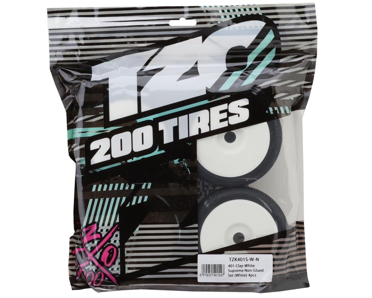TZO Tires 401 1/8 Buggy Non-Glued Tire Set (White) (4) (Supreme Clay)