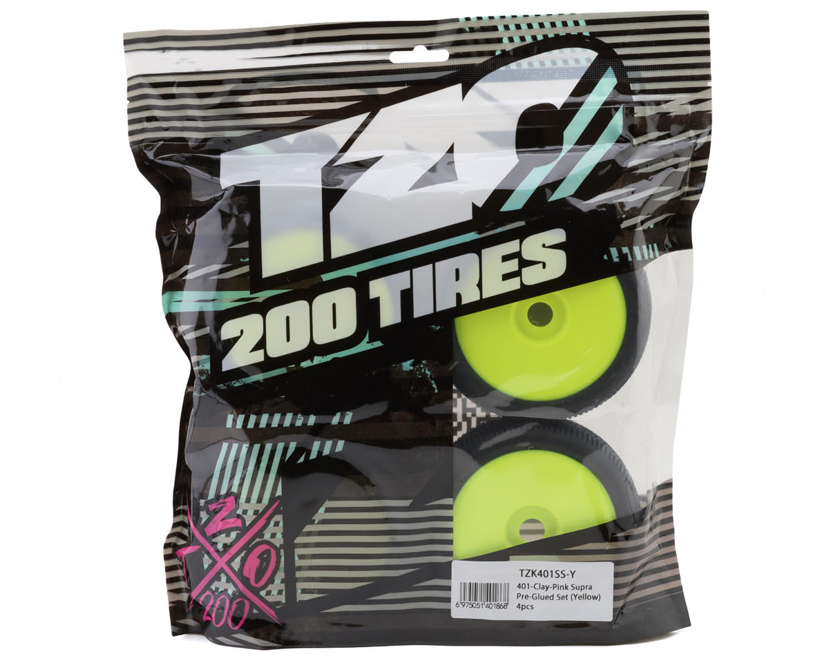 TZO Tires 401 1/8 Buggy Pre-Glued Tire Set (Yellow) (4) (Super Clay)