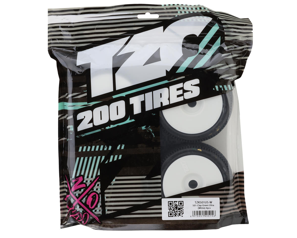 TZO Tires 501 1/8 Buggy Pre-Glued Tire Set (White) (4) (Ultra Clay)