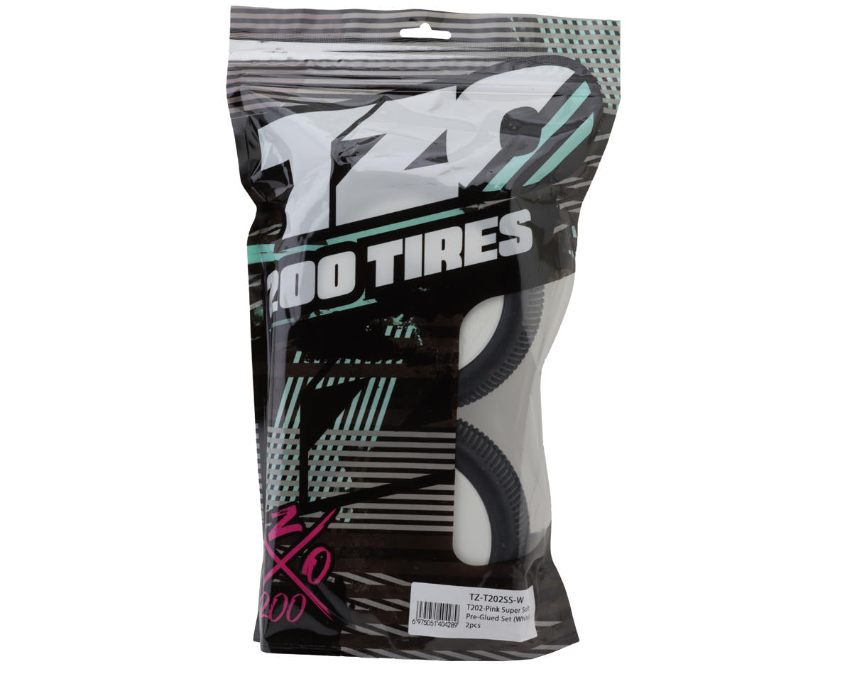 TZO Tires 202 1/8 Truggy Pre-Glued Tire Set (White) (2) (Super Soft)