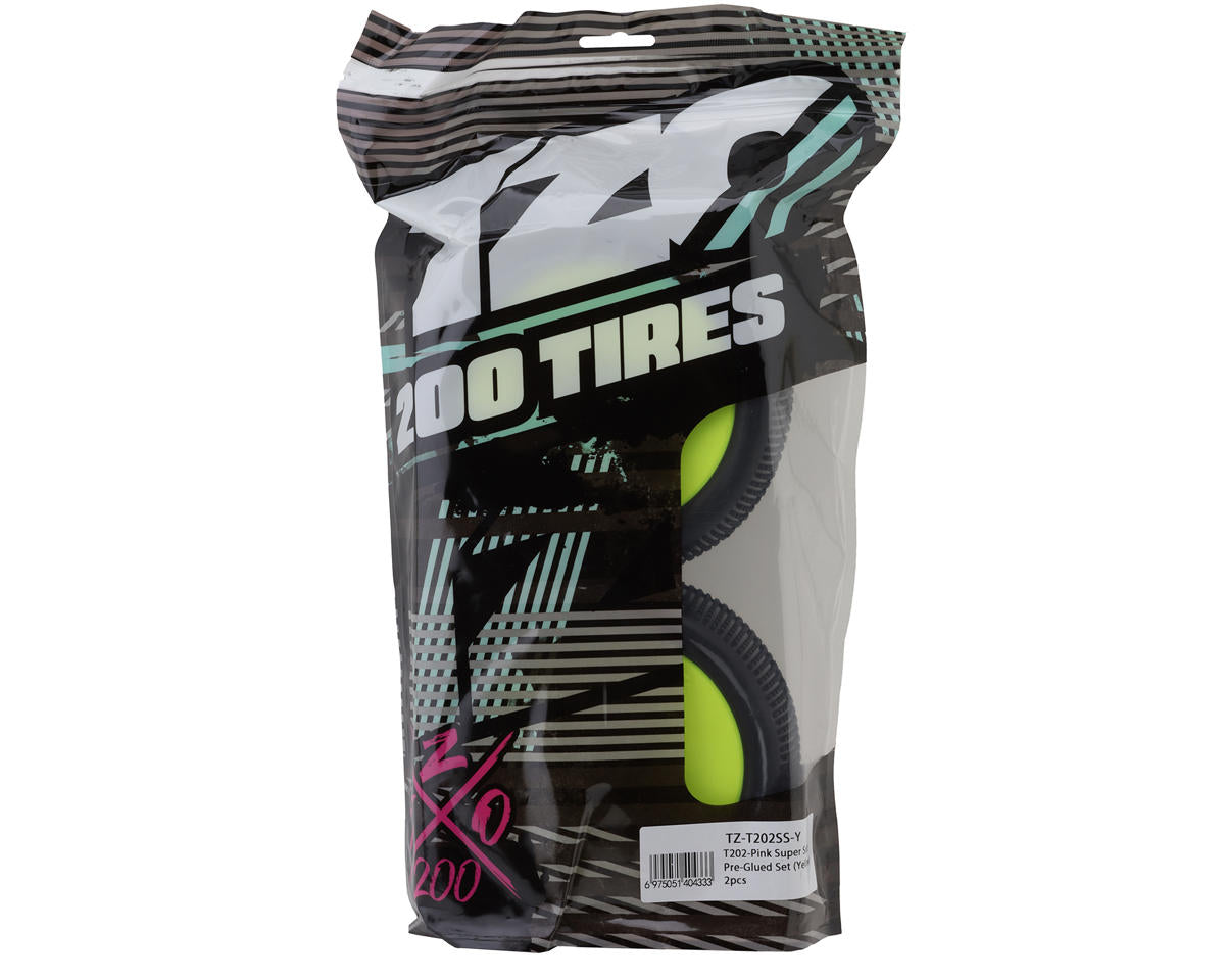 TZO Tires 202 1/8 Truggy Pre-Glued Tire Set (Yellow) (2) (Super Soft)