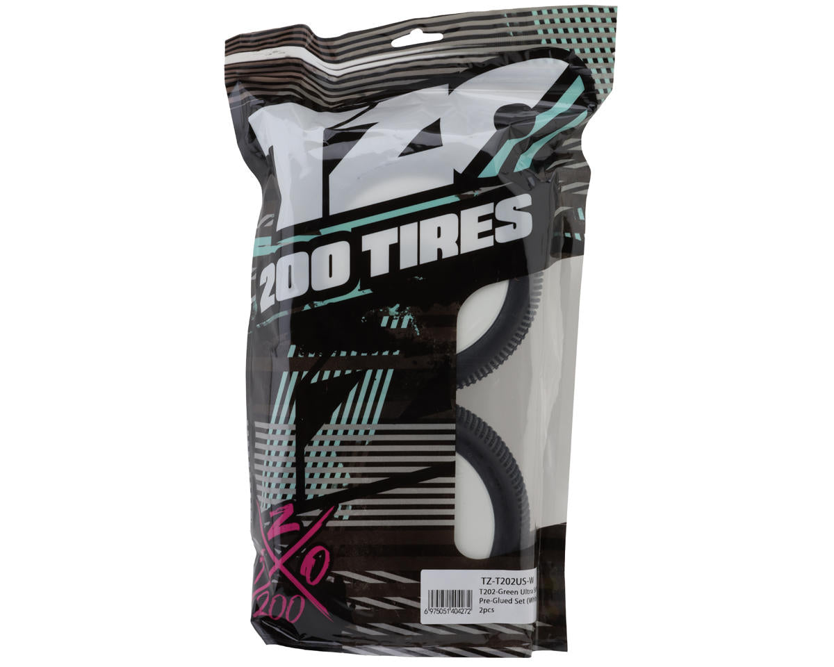 TZO Tires 202 1/8 Truggy Pre-Glued Tire Set (White) (2) (Ultra Soft)