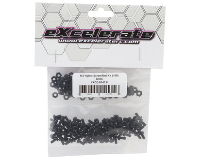 eXcelerate Machined Nylon Screws & Nuts Set (Black) (100) (3x6mm)