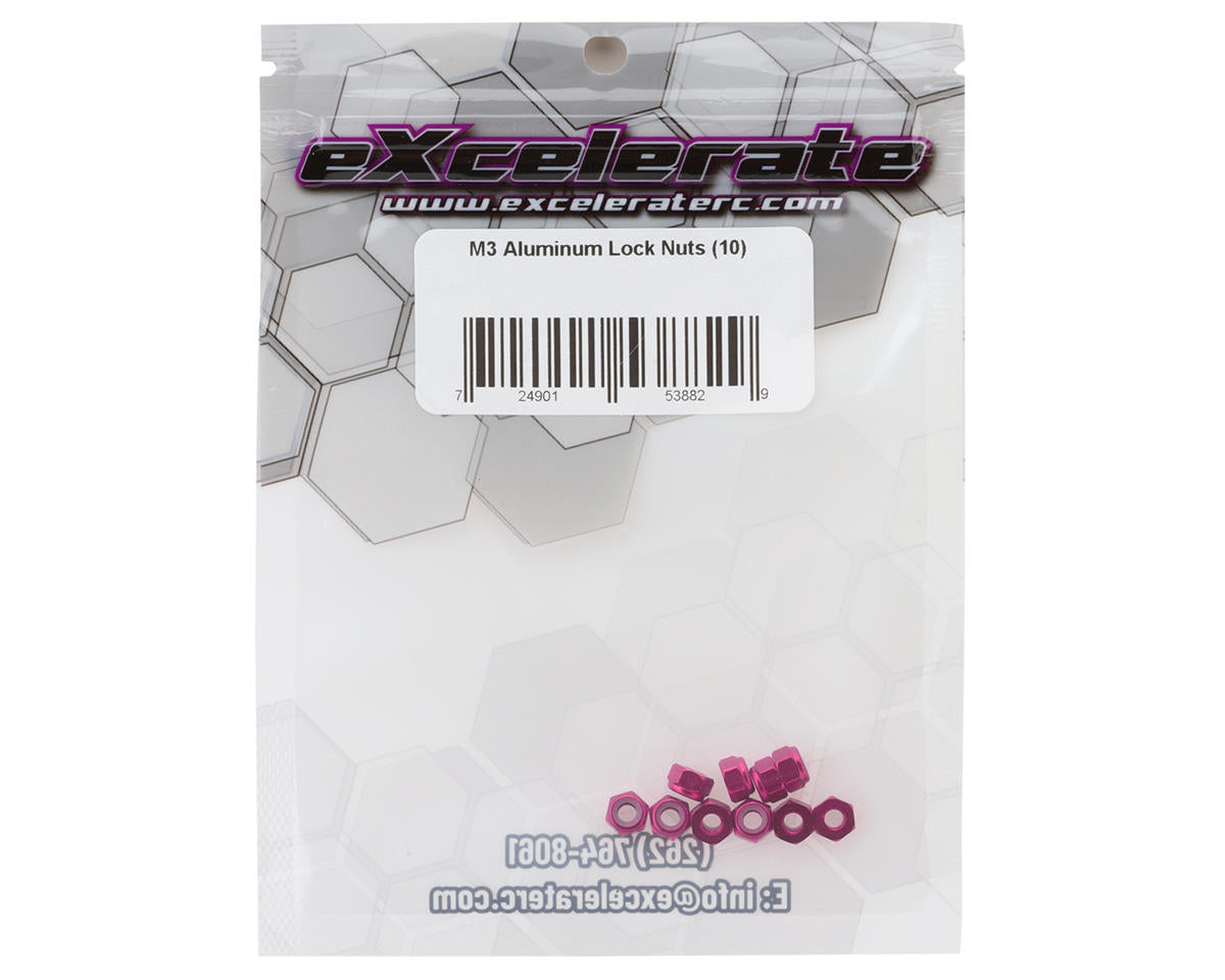 eXcelerate 3mm Aluminum Lock Nuts (Pink) (10)