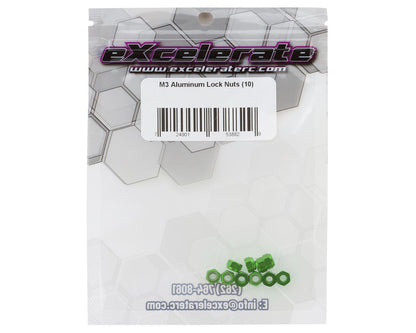 eXcelerate 3mm Aluminum Lock Nuts (Green) (10)