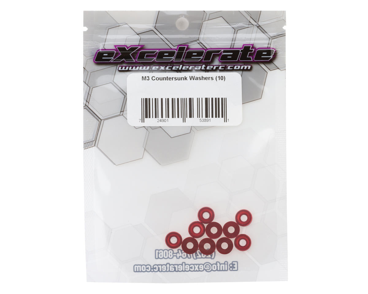 eXcelerate 3mm Countersunk Washers (Red) (10)