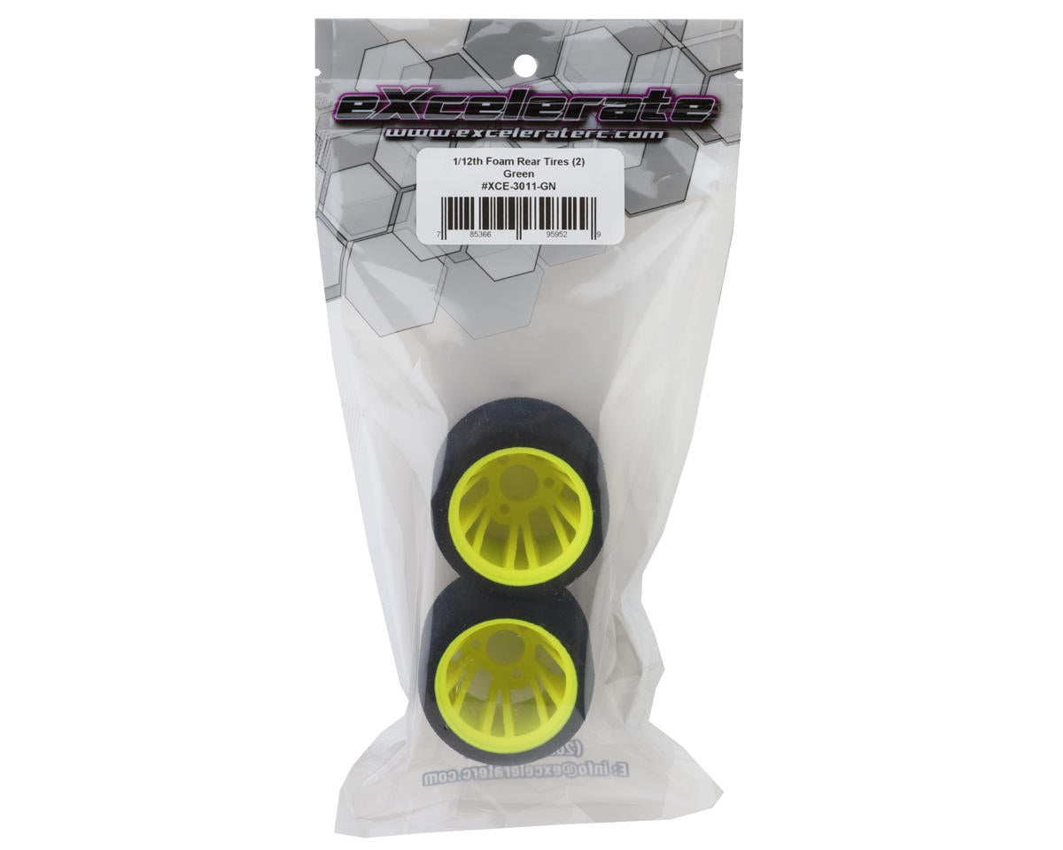 eXcelerate 1/12 Mounted "X" Compound Foam Rear Tires (2) (Green)