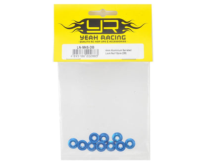 Yeah Racing 4mm Aluminum Serrated Lock Nut (10) (Blue)