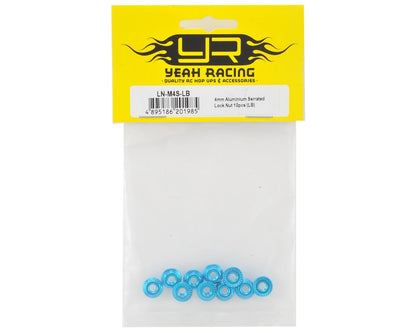 Yeah Racing 4mm Aluminum Serrated Lock Nut (10) (Light Blue)