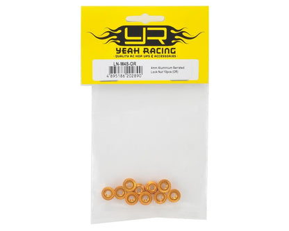 Yeah Racing 4mm Aluminum Serrated Lock Nut (10) (Orange)
