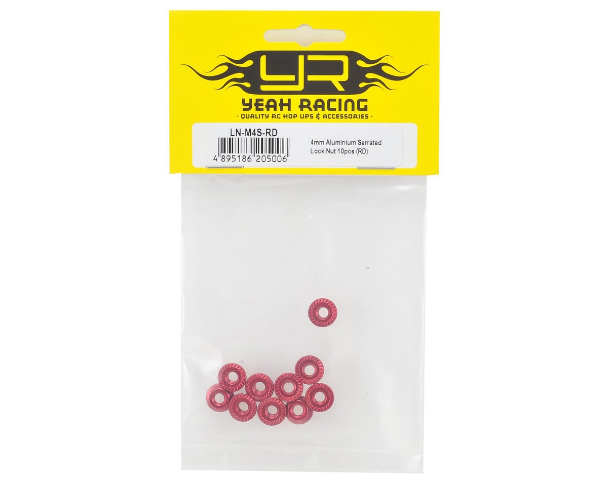 Yeah Racing 4mm Aluminum Serrated Lock Nut (10) (Red)
