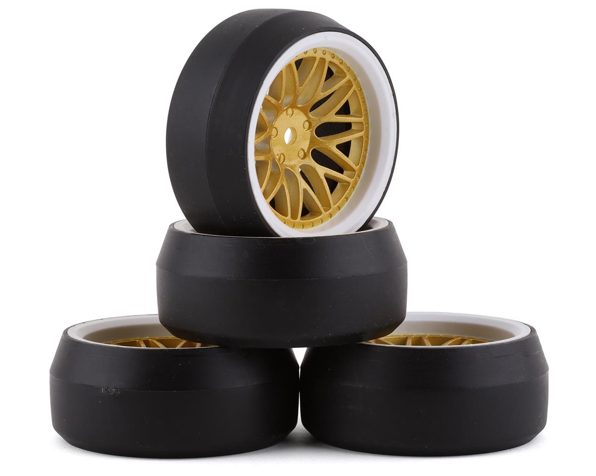 Yeah Racing Spec D Pre-Mounted Drift Tires w/LS Mesh Wheels (White/Gold) (4)