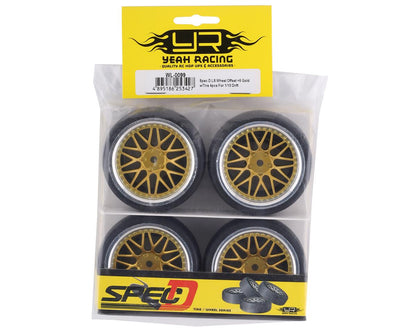 Yeah Racing Spec D Pre-Mounted Drift Tires w/LS Mesh Wheels (Chrome/Gold) (4)