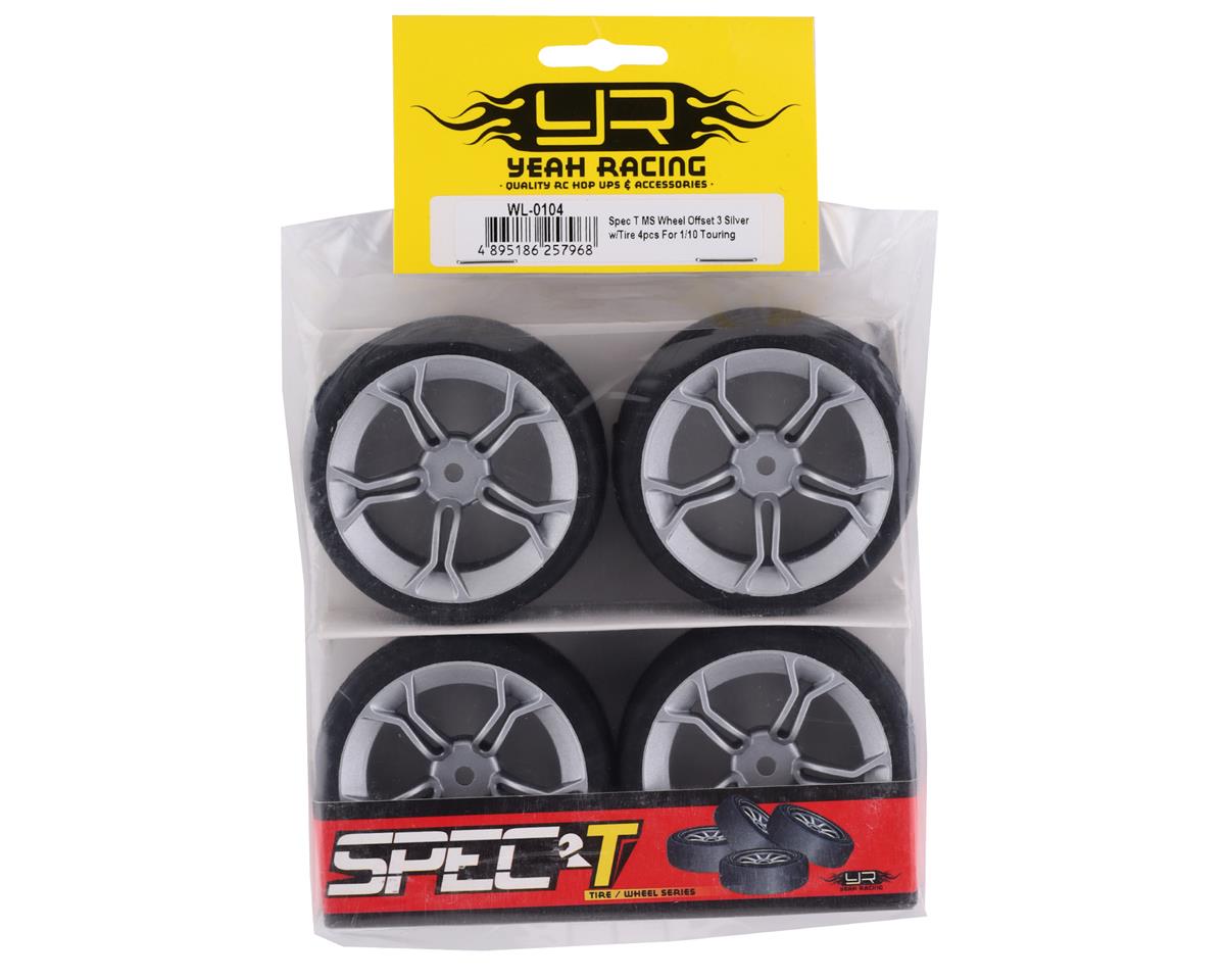 Yeah Racing Spec T Pre-Mounted On-Road Touring Tires w/MS Wheels (Silver) (4)