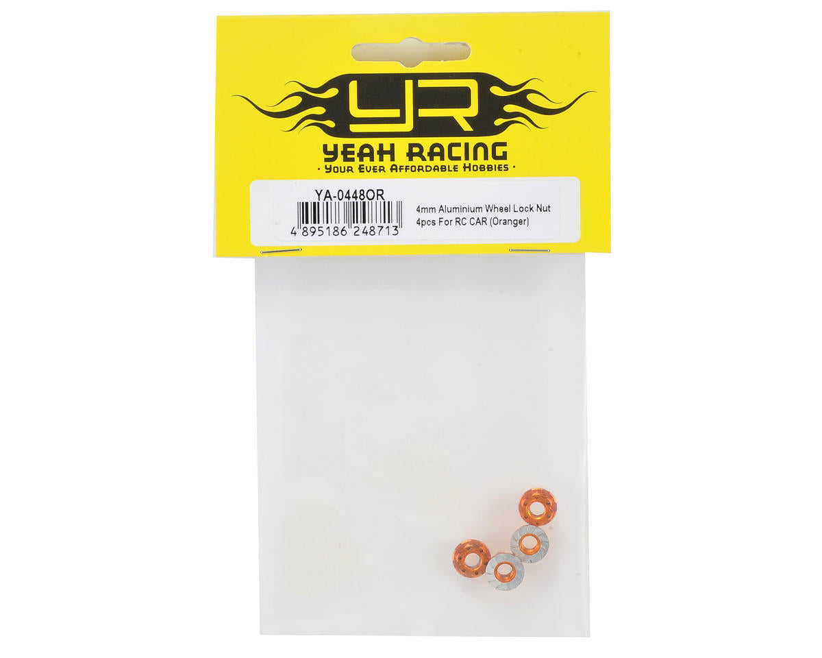 Yeah Racing 4mm Aluminum Serrated Wheel Lock Nut (4) (Orange)