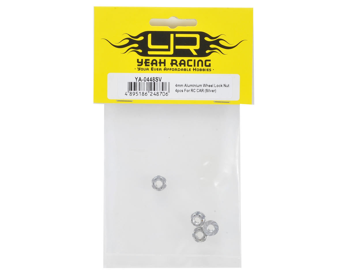 Yeah Racing 4mm Aluminum Serrated Wheel Lock Nut (4) (Silver)