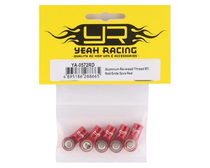 Yeah Racing 3mm Aluminum Threaded Rod Ends (Red) (5) (Reverse Thread)