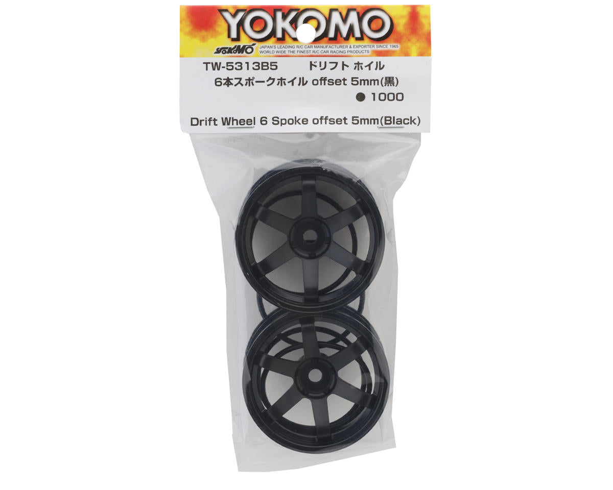 Yokomo 6-Spoke Drift Wheels (Black) (2) (5mm Offset)