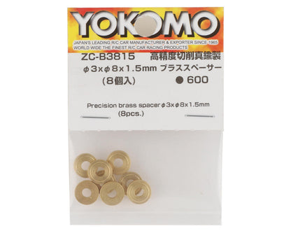 Yokomo 3×8x1.5mm CNC-Machined Brass Spacers (8)