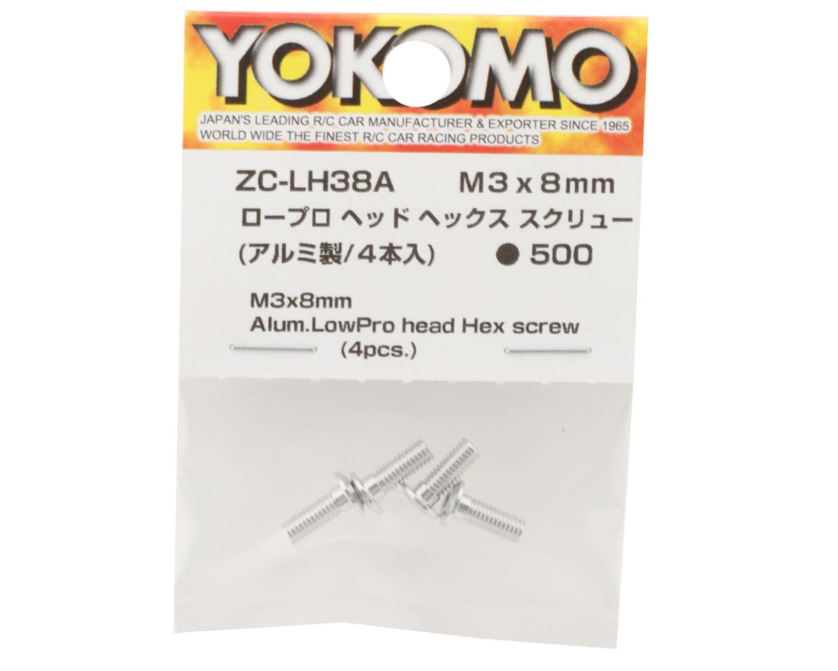 Yokomo 3x8mm Aluminum Low Profile Button Head Hex Screw (4)