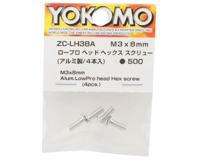 Yokomo 3x8mm Aluminum Low Profile Button Head Hex Screw (4)