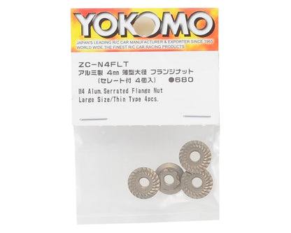 Yokomo 4mm Thin Aluminum Serrated Flanged Nut (4)